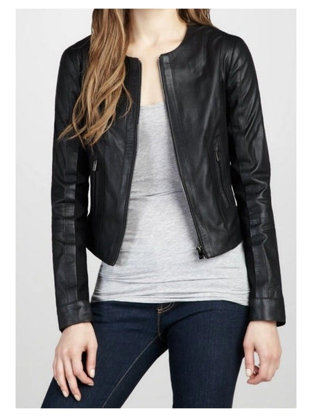 Women's Solid Black Leather Jacket ST0306 — standardized 2880×3840 hero