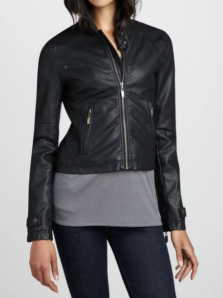 Noora women's space grey cropped leather jacket ST0230 — standardized studio hero