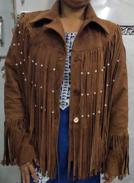 Women's Suede Leather Tassel Jacket - Noora International