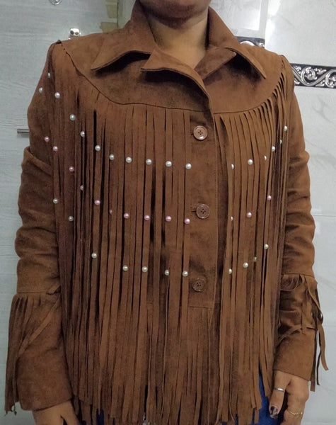 Women's Suede Leather Tassel Jacket - Noora International