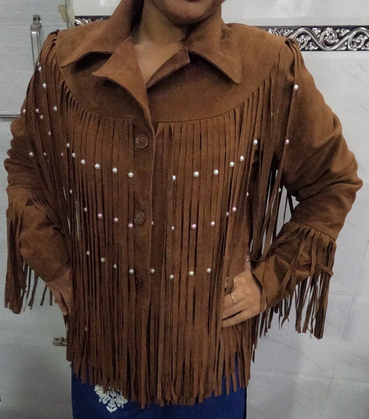 Women's Suede Leather Tassel Jacket - Noora International