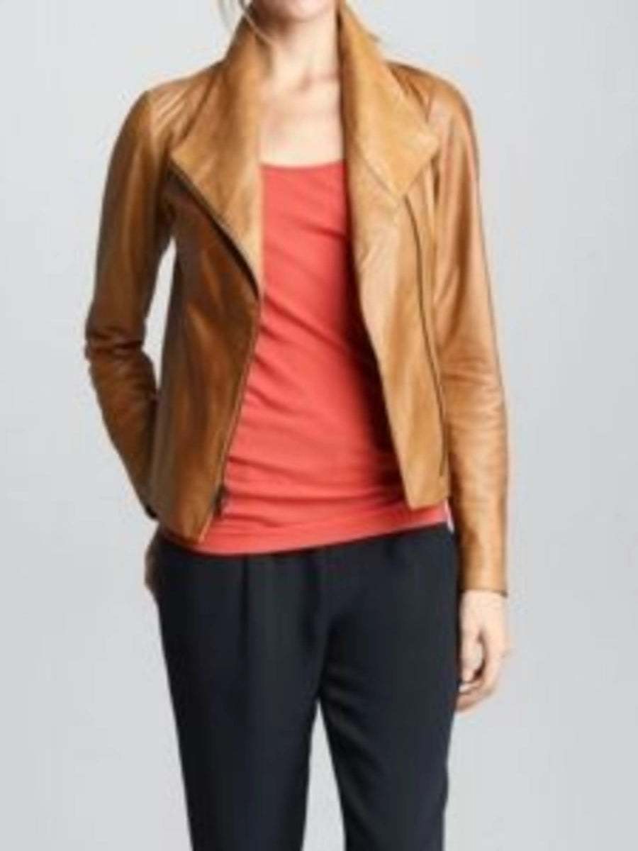 Women's Tan Moto leather jacket