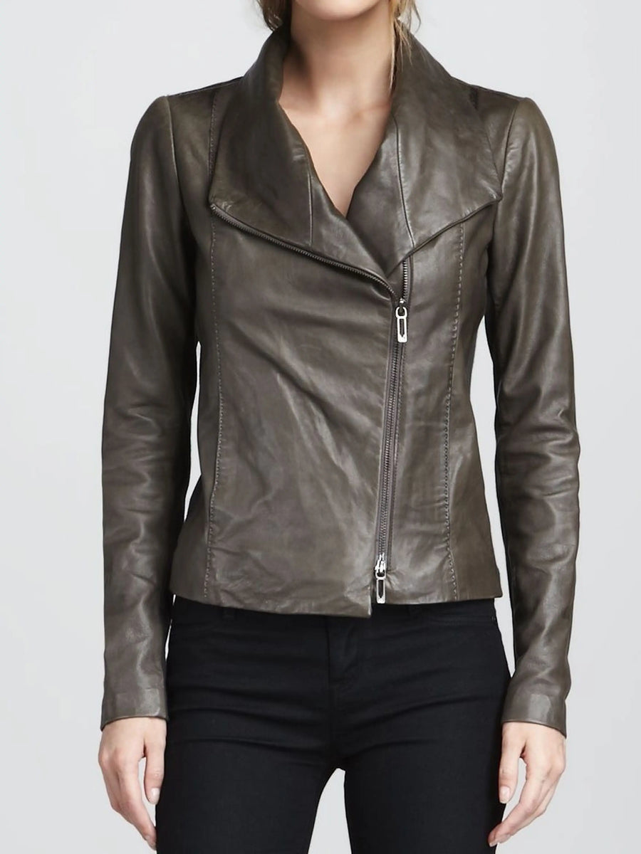 Women's Taupe coloured leather Jacket, Stylish Leather Club Outfit For Women
