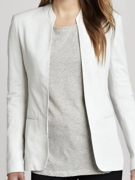 Noora Women's White blazer leather jacket ST0279 — standardized studio hero