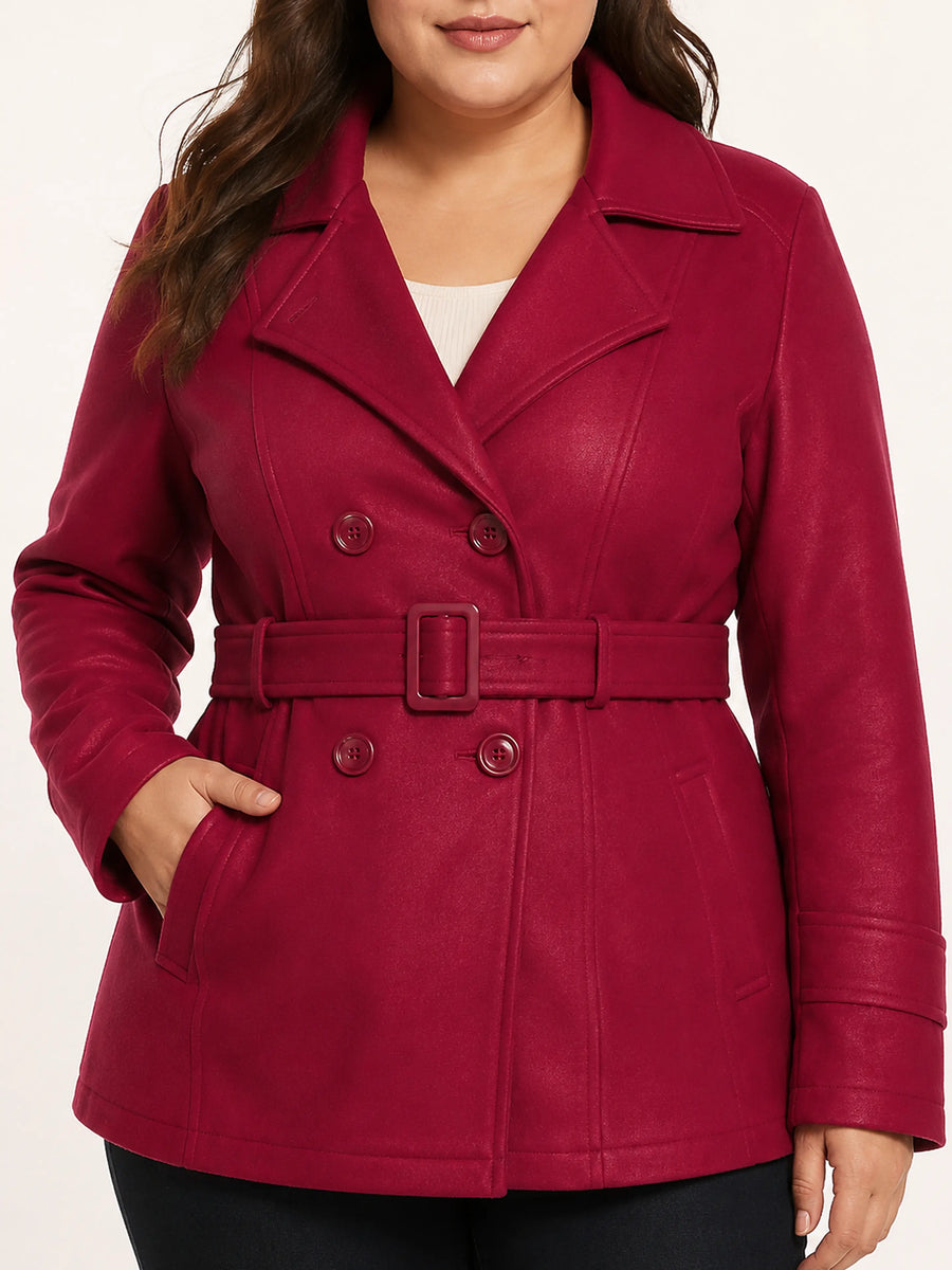 Women Red Leather coat, designer Rose Red Jacket with buttons & Belt Western Party Wear Jacket