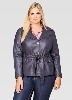 NOORA Womens Blue Belted Leather Trench Coat | Plus Size Trench Coat With Button Closure | Navy Blue Leather Trench Coat SU0170