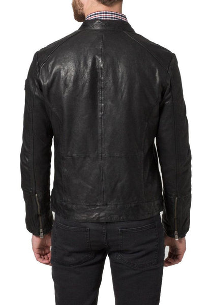 NOORA  Mens Customize Black Leather Biker Jacket With Zipper & Zipped Pocket | Slim Fit Jacket | ST06