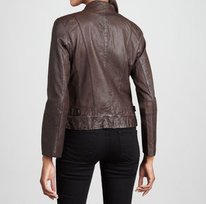Women’s solid brown biker jacket ST0274