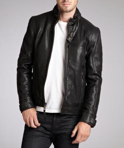 Noora New Lambskin Mens Black Leather Jacket | Shiny black Casual Biker Style Jacket YK090