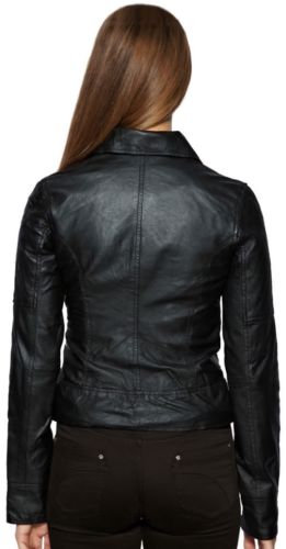 Noora Women's Notched collared black Motorcycle leather jacket ST0236