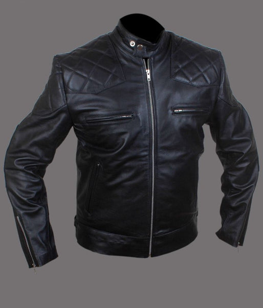 Noora New Men's Black Lambskin Leather Quilted Biker Jacket With Zipper Designer Motorcycle biker Leather Jacket SU031