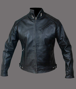 men’s fitted black leather jacket