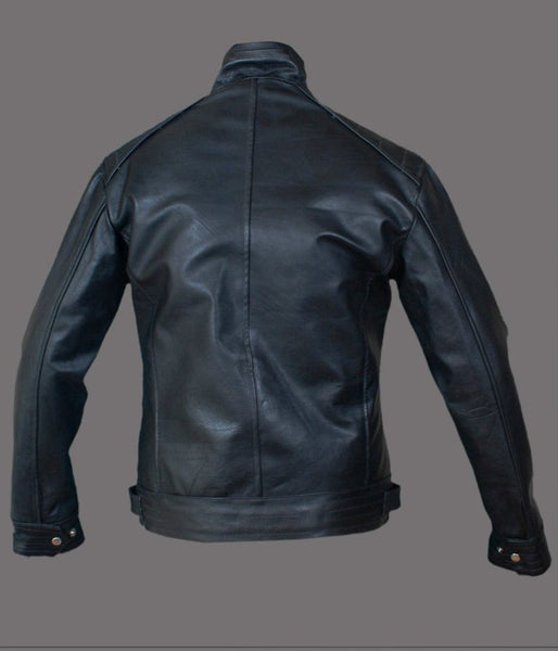 Noora Men’s Fitted Black Leather Jacket | Motorcycle Biker Jacket With Zipper & Pocket |
