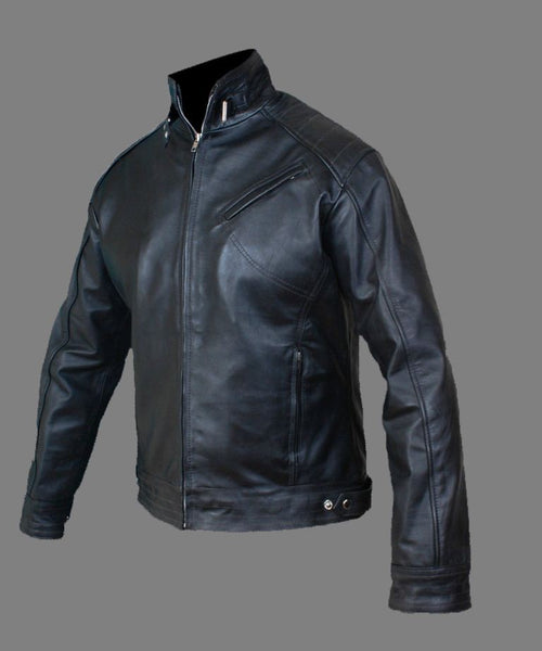 Noora Men’s Fitted Black Leather Jacket | Motorcycle Biker Jacket With Zipper & Pocket |