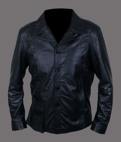 Leather Jacket with Button Collar | Noora International