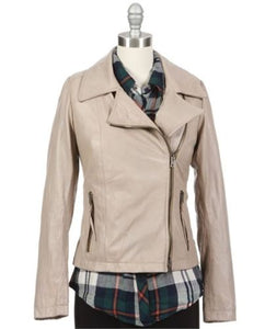 Noora Women's Beige Lambskin Leather Jacket With Notched Collar ST0239