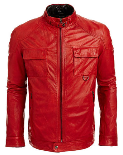 men’s fitted red leather jacket with front pockets - Noora International