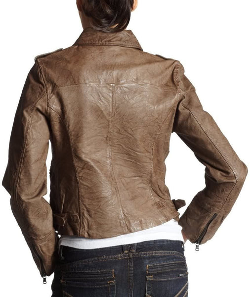 Noora Women's Textured brown Motorcycle leather jacket ST0237