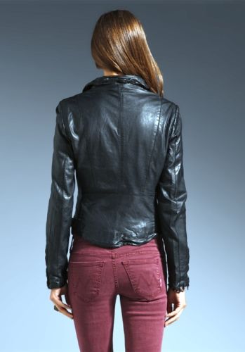 Noora Women's fitted Black leather jacket with notched collar ST0235