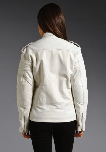 Noora Women's White Leather Jacket With Zipper Pockets And Belt ST0209