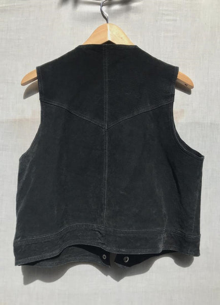 NOORA Vest coat , Women Sleeveless Coat Vintage 90's BLACK suede vest // 100% SUEDE Waistcoat ,motorcycle vest With Button And Pocket SB364