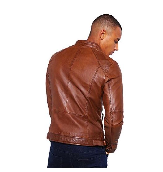 NOORA Lambskin Men's Tan Brown Leather Jacket With Zipper & Pockets | Men's Motorcycle Jacket | Classical Western Jacket ST0133