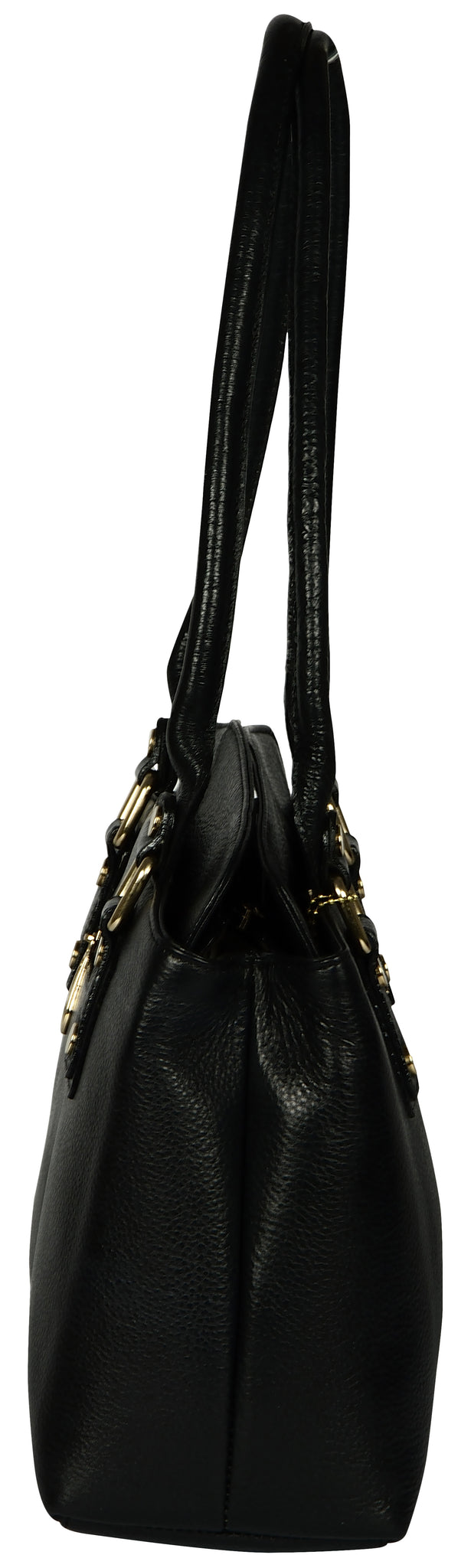 Women's solid black leather bag