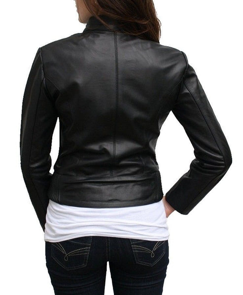 Noora womens cropped and fitted black leather jacket ST0205