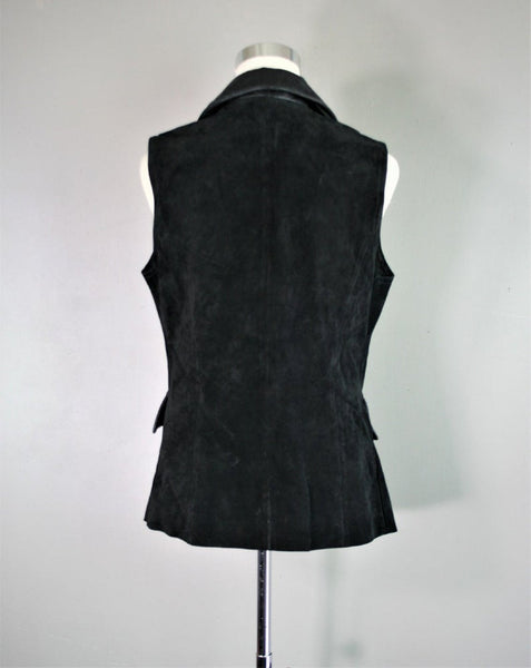 Noora Women's Real Combination of Lambskin Black Leather & Suede VEST COAT with Button Closure Sb234