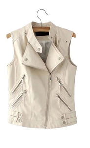 NOORA CREAMY Leather VESTCOAT| LambSkin Jacket, Biker jacket, Moto jacket,Vestwool Coat, SJ508