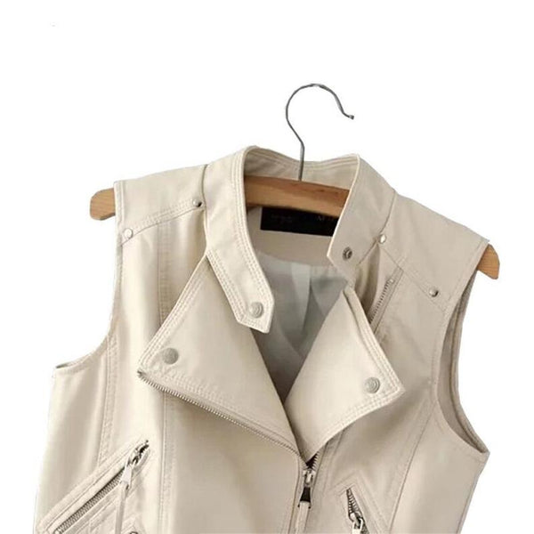 NOORA CREAMY Leather VESTCOAT| LambSkin Jacket, Biker jacket, Moto jacket,Vestwool Coat, SJ508