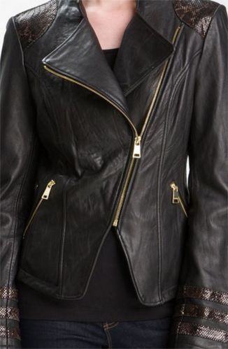 women's black-detailed leather jacket - Noora International