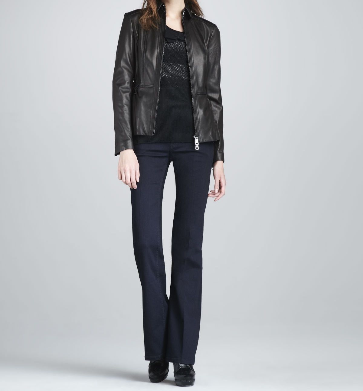 Noora women's simple black peplum leather jacket ST0272