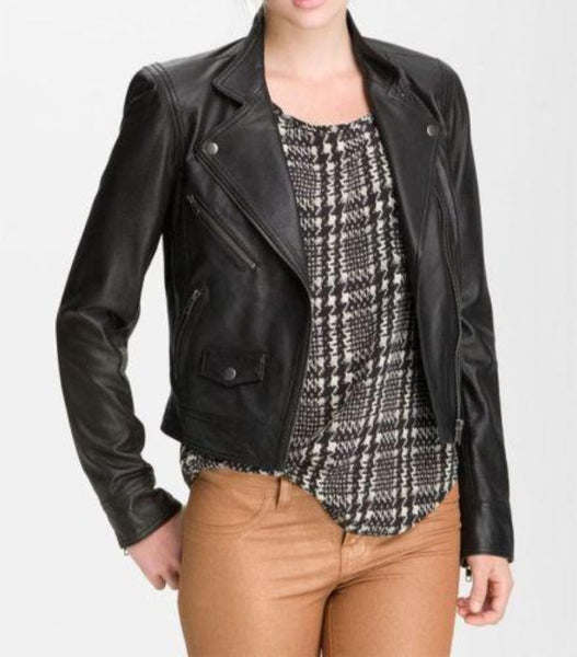 Noora New Gorgeous Designer Women's Lambskin Black Leather Jacket for Girl's Modern Jacket YK04