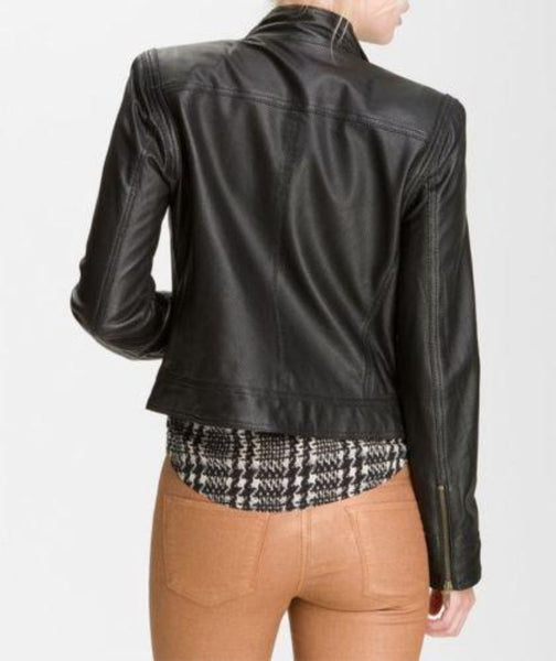Noora New Gorgeous Designer Women's Lambskin Black Leather Jacket for Girl's Modern Jacket YK04