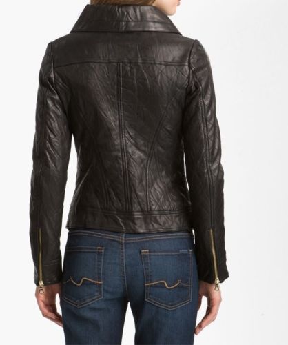 Noora women's rustic brown roll collar Biker leather jacket ST0266