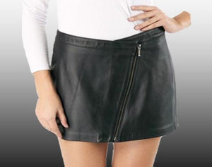 women's black leather godet Skirt