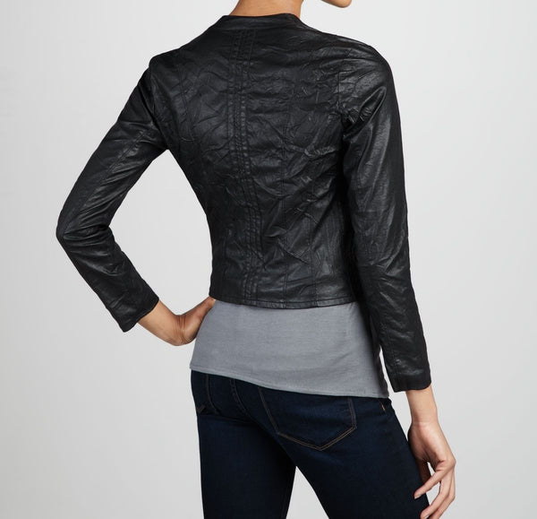 Noora women's black studded leather jacket ST0252