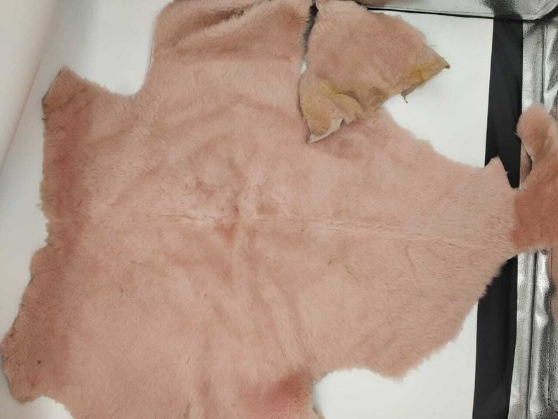 NOORA Sheep skin shear ling leather hide fur skin Hair on Salmon Pink Soft hair on hide Lambskin Leather 5+Sqft WA70