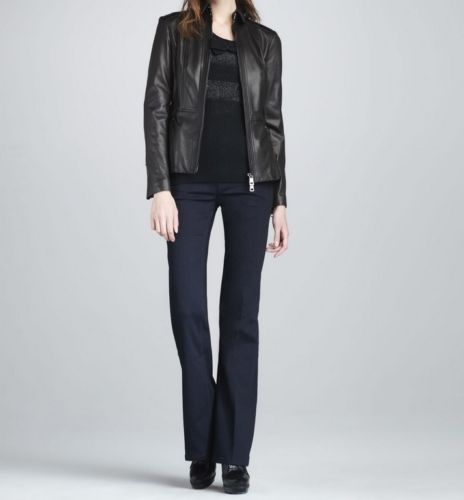 Women's Black Leather Jacket with a Cinched Back - Noora International