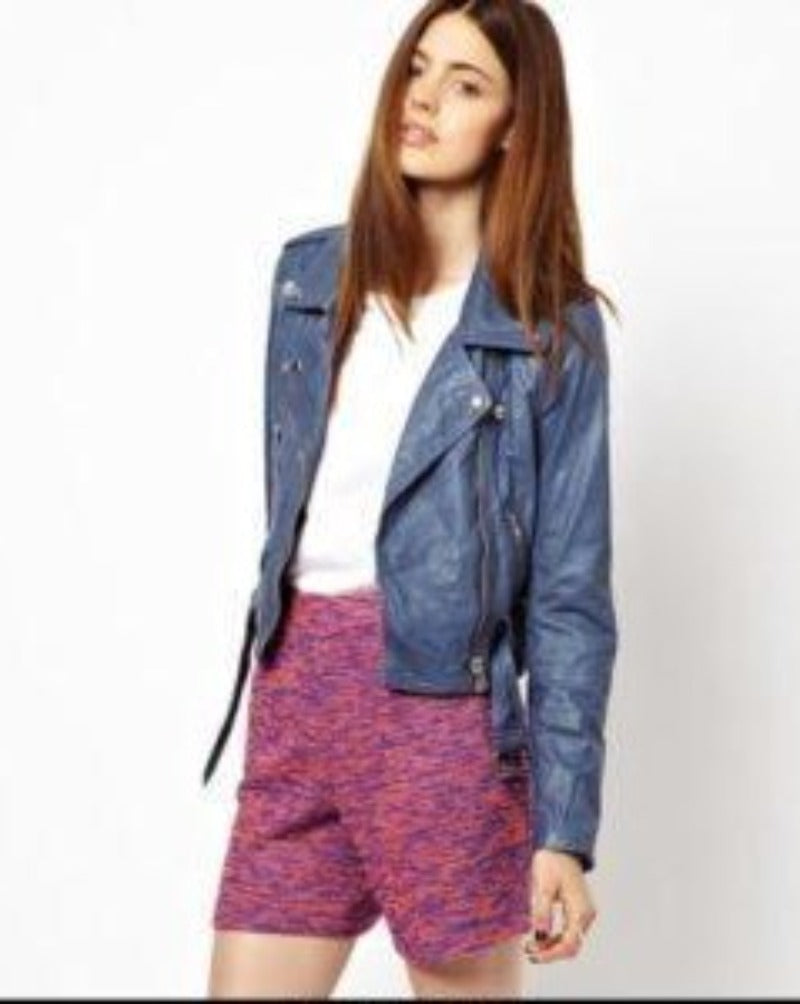 Noora New Designer Women Lambskin Blue Leather Jacket for Women's Biker Motorcycle Modern Jacket YK09