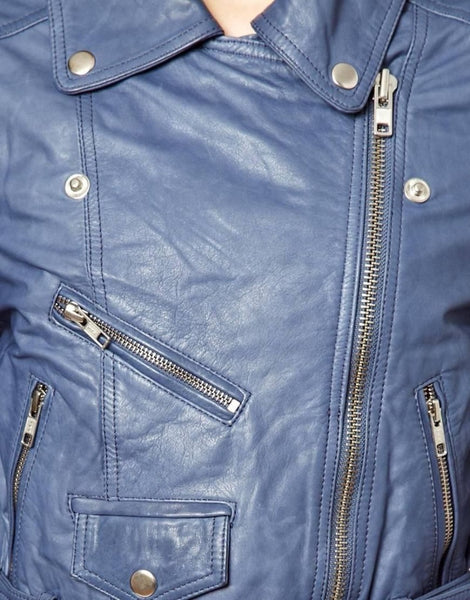 Noora New Designer Women Lambskin Blue Leather Jacket for Women's Biker Motorcycle Modern Jacket YK09