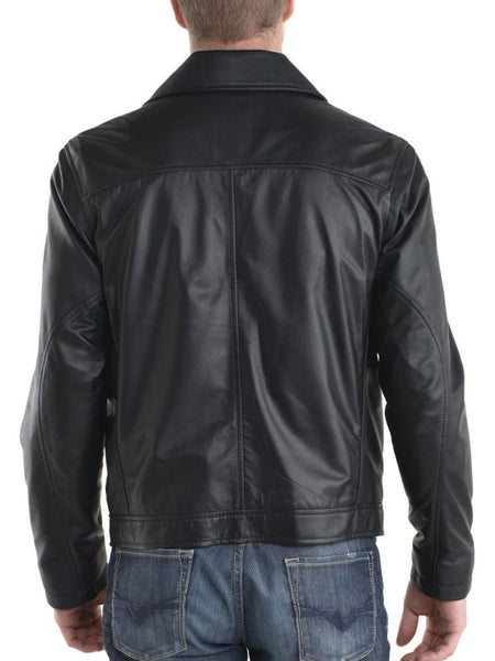 men’s casual black leather jacket with collar - Noora International