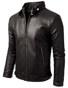 NOORA Men's 100% Real Lambskin Black Leather Biker Jacket With Zipper & Pocket | Belted Jacket | ST0555