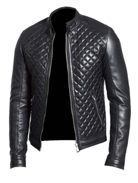 Noora Mens Black Lambskin Biker Leather Jacket With Zipper Pockets Handmade Designer Quilted Leather Jacket SU039