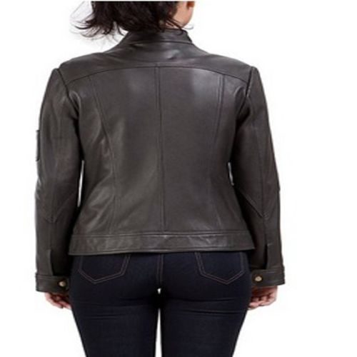 Women's Grey Solid Leather Jacket - Noora International