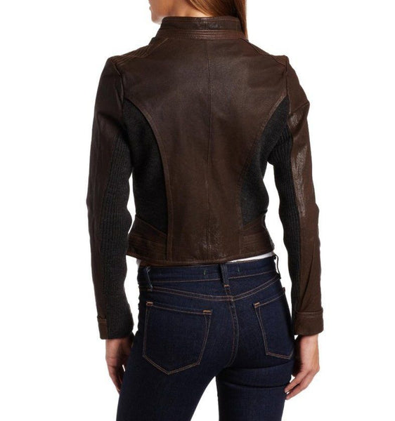 Noora Women's brown leather jacket with embellishment ST0254
