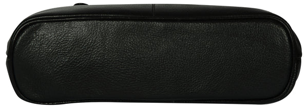 Women's solid black leather handbag