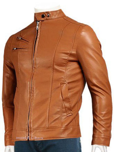 men’s fitted caramel brown leather jacket - Noora International