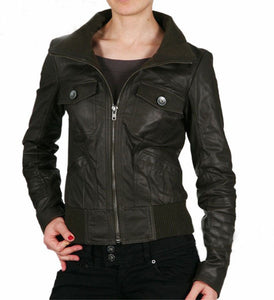 Women's Black Leather Jacket ST0336